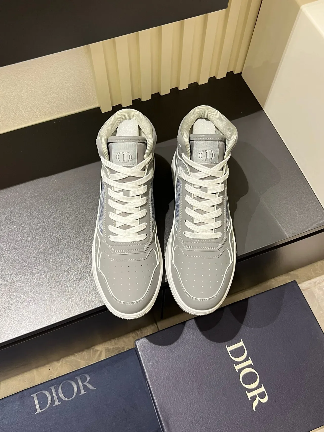 Dior B23 ধূসর অবলিক জ্যাকার্ড হাই-টপ লাইফস্টাইল স্নীকার 2