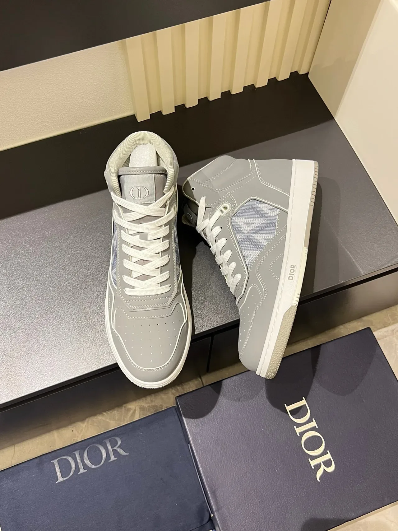 Dior B23 ধূসর অবলিক জ্যাকার্ড হাই-টপ লাইফস্টাইল স্নীকার 5