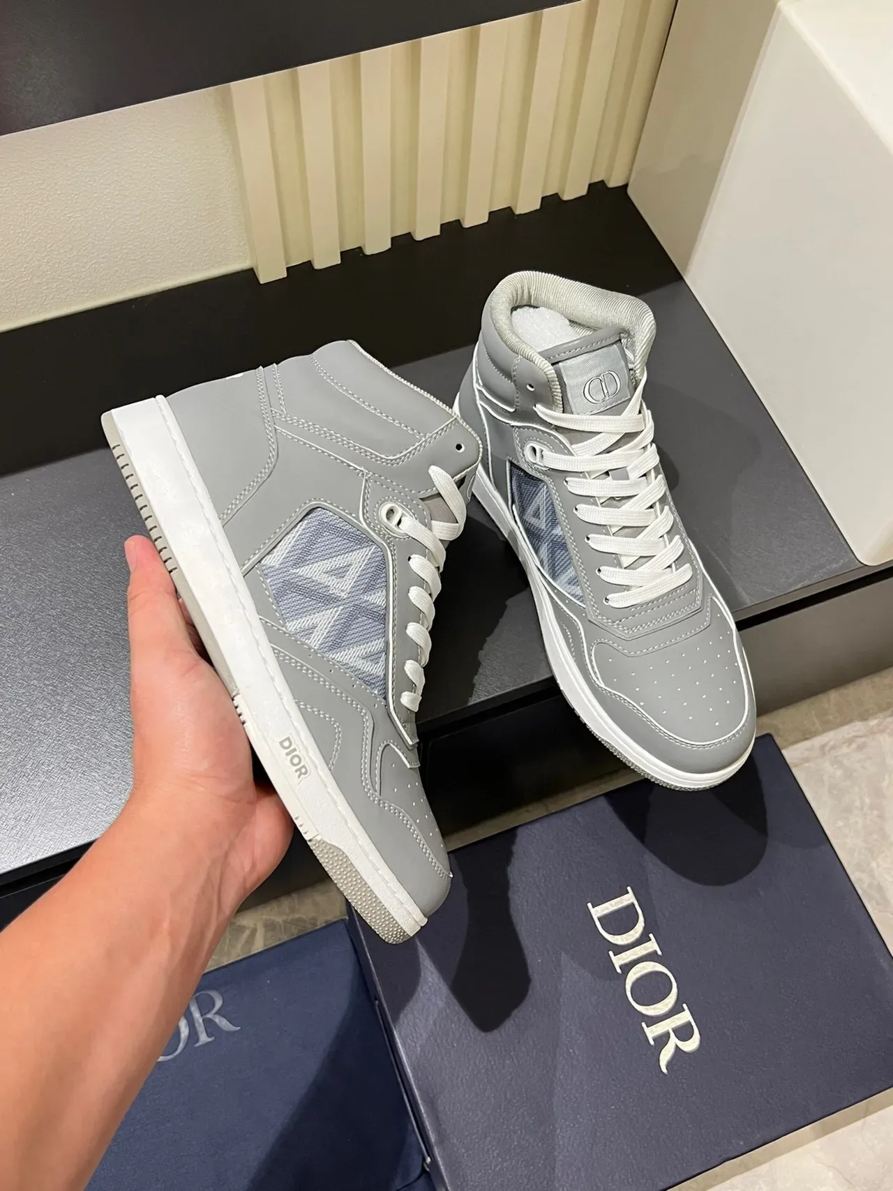 Dior B23 ধূসর অবলিক জ্যাকার্ড হাই-টপ লাইফস্টাইল স্নীকার 6