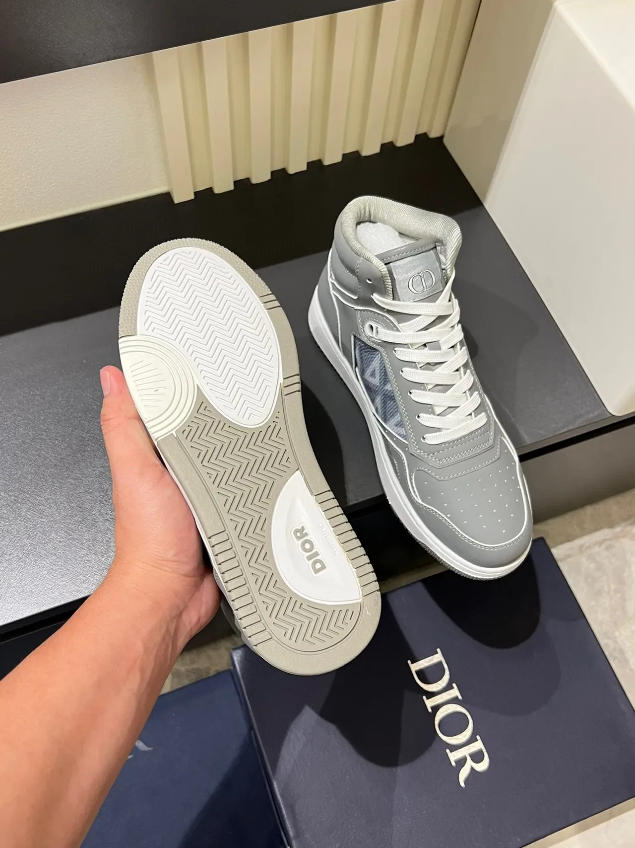 Dior B23 ধূসর অবলিক জ্যাকার্ড হাই-টপ লাইফস্টাইল স্নীকার 7