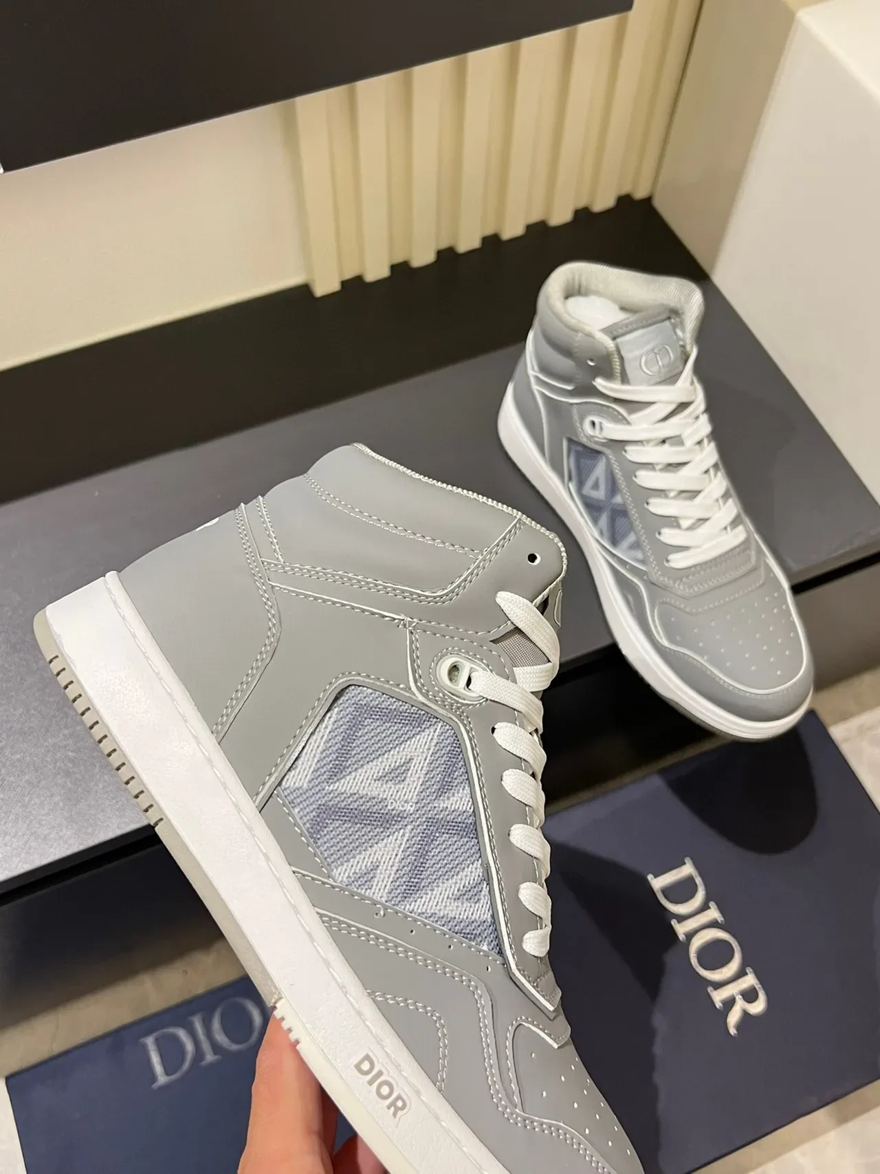 Dior B23 ধূসর অবলিক জ্যাকার্ড হাই-টপ লাইফস্টাইল স্নীকার 8