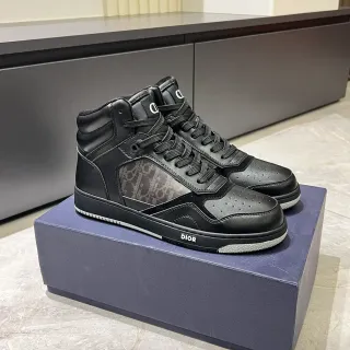 Dior B23 High Top Noir Cuir Monogram Lifestyle Sneakers