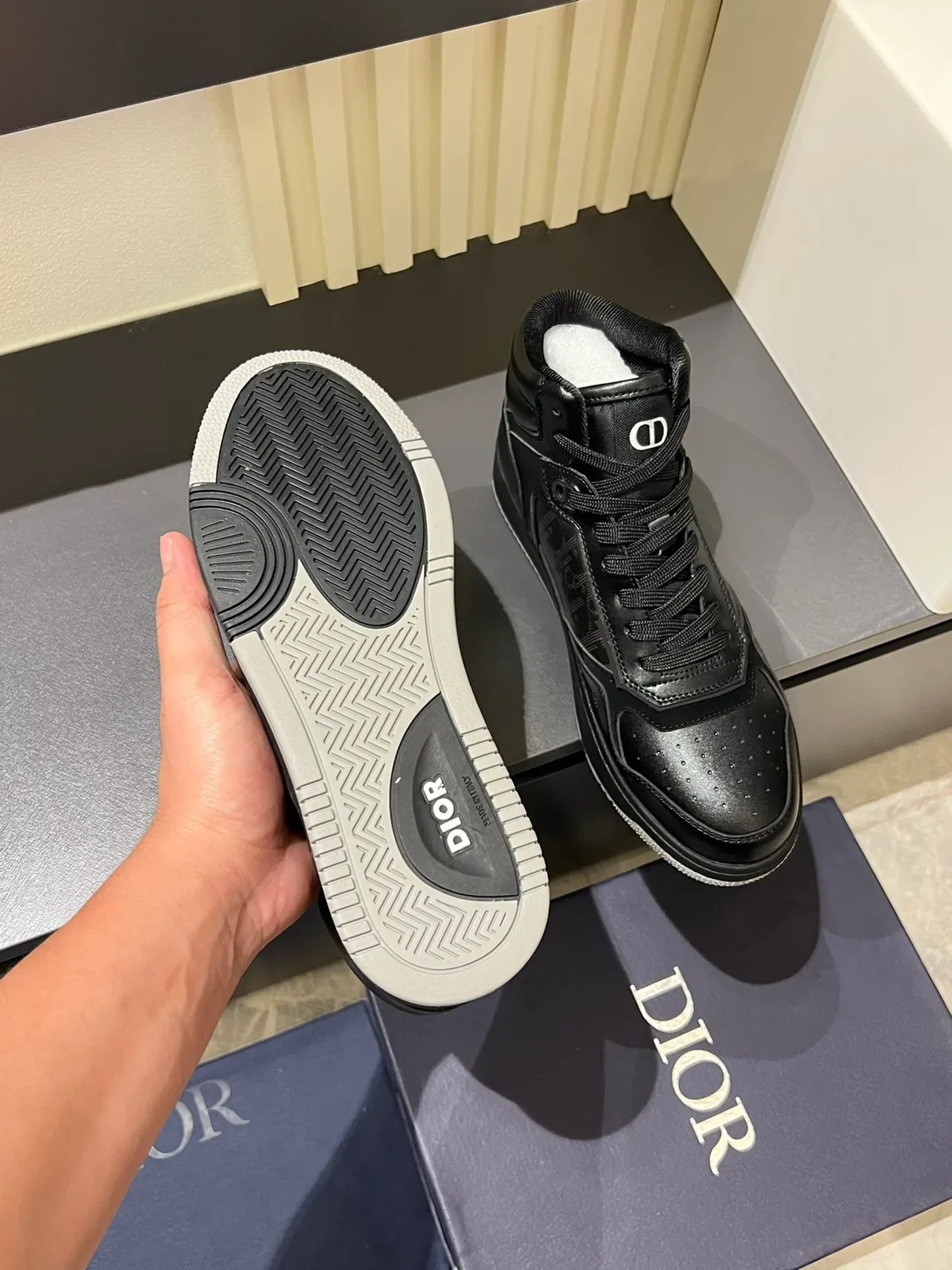Dior B23 High Top Black Leather Monogram Lifestyle Sneakers 3