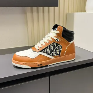 Dior B23 High-Top Leather and Oblique Monogram Lifestyle Sneakers