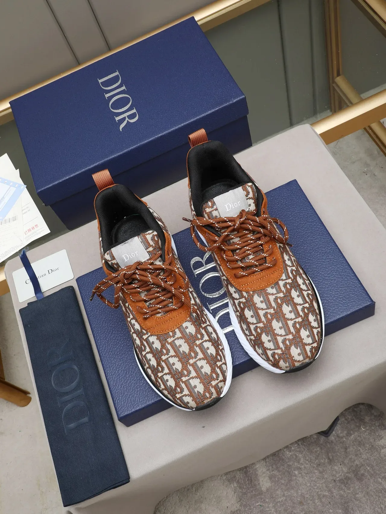 Dior B23 Monogram Jacquard Tan Beige Lifestyle Sneakers 2