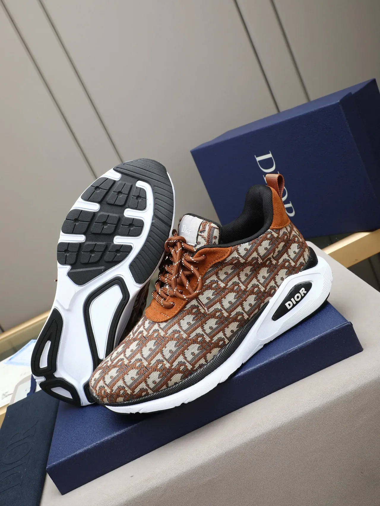 Dior B23 Monogram Jacquard Tan Beige Lifestyle Sneakers 4