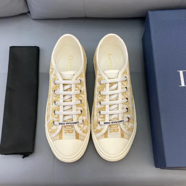 Dior B23 Monogram Print Off-White and Gold Lifestyle Sneakers 2