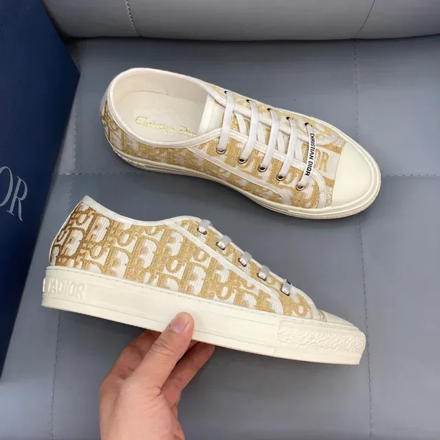 Dior B23 Monogram Print Off-White and Gold Lifestyle Sneakers 3