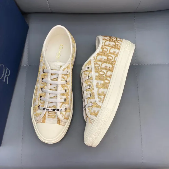 Dior B23 Monogram Print Off-White and Gold Lifestyle Sneakers 4