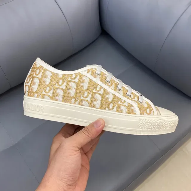 Dior B23 Monogram Print Off-White and Gold Lifestyle Sneakers 6