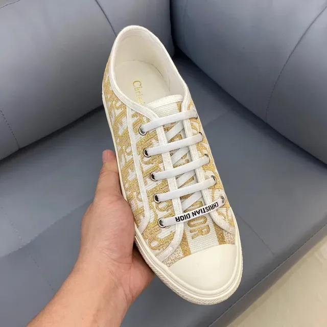 Dior B23 Monogram Print Off-White and Gold Lifestyle Sneakers 7