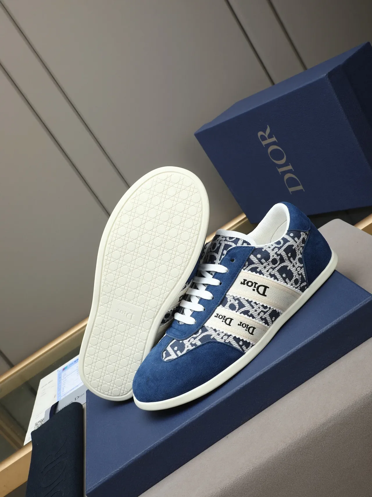 Dior B23 Navy Blue Oblique Monogram Lifestyle Sneakers 4