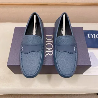 Dior B27 Blue Pebbled Leather Loafers