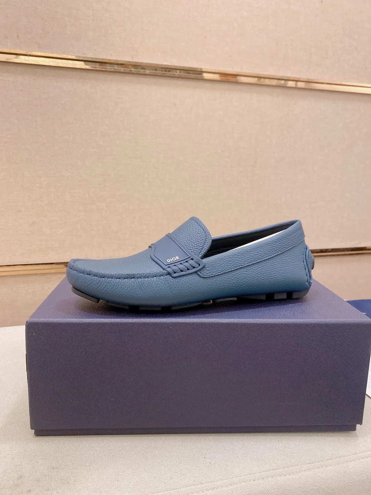 Dior B27 Blue Pebbled Leather Loafers 2