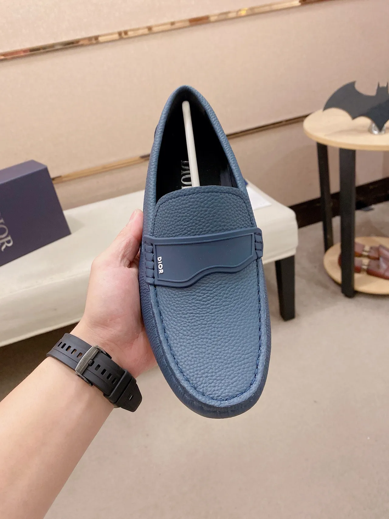 Dior B27 Blue Pebbled Leather Loafers 3