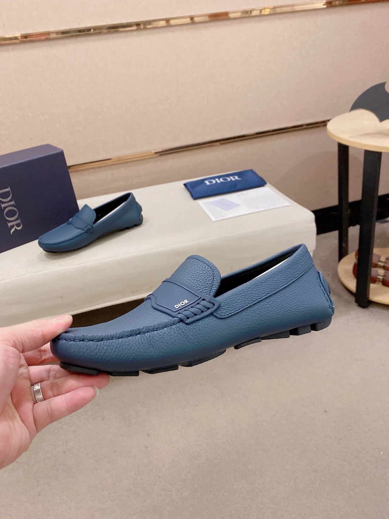 Dior B27 Blue Pebbled Leather Loafers 4