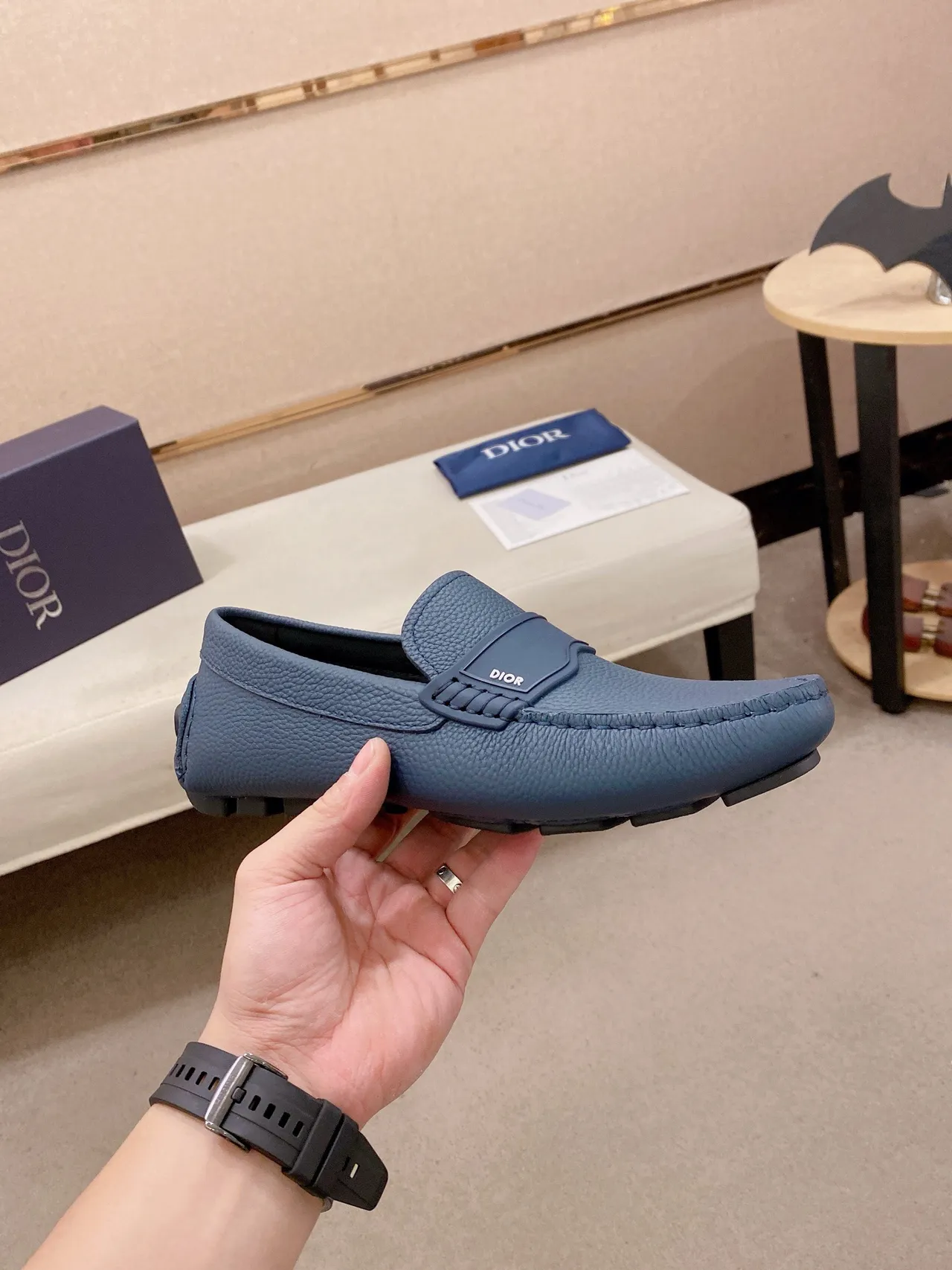 Dior B27 Blue Pebbled Leather Loafers 5