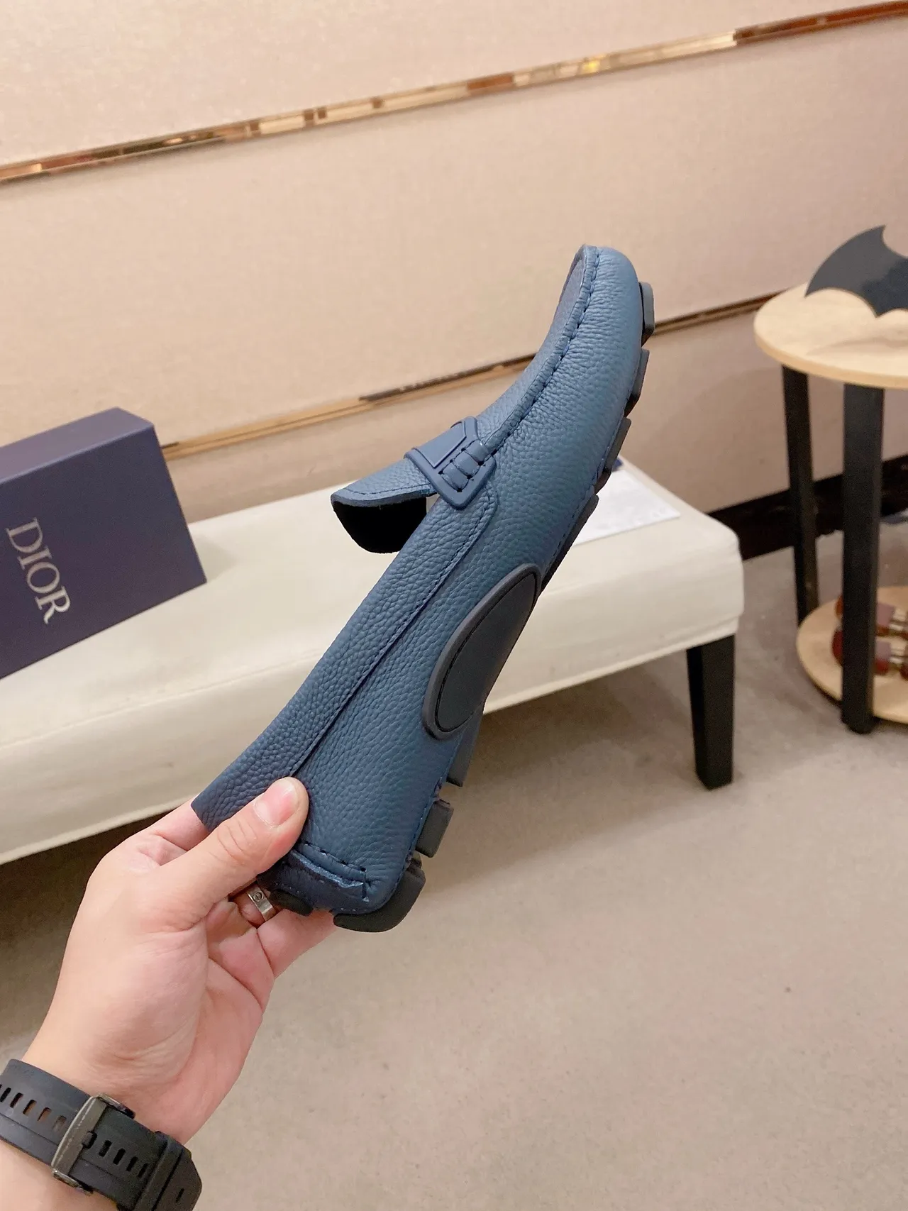 Dior B27 Blue Pebbled Leather Loafers 6