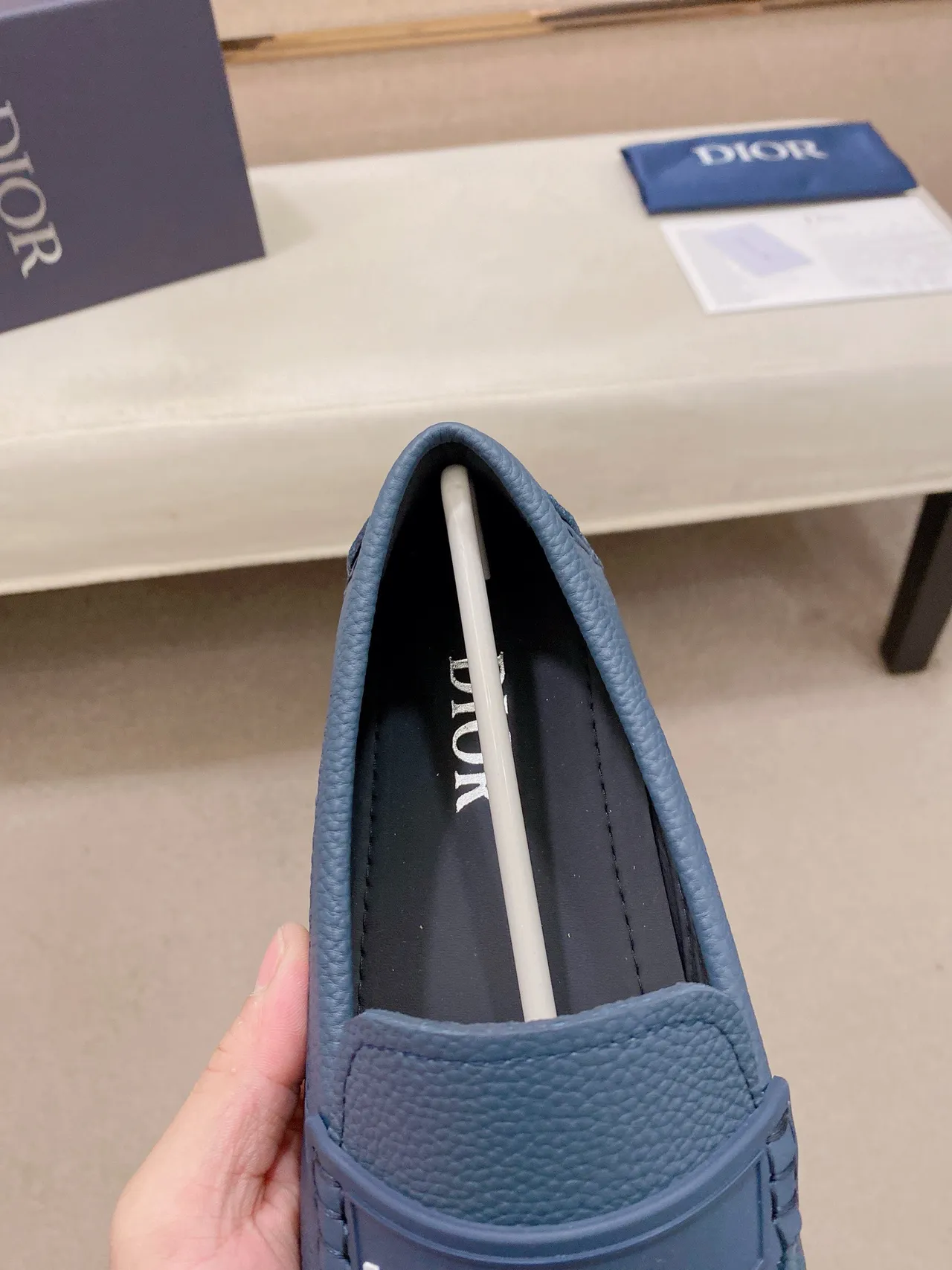 Dior B27 Blue Pebbled Leather Loafers 7