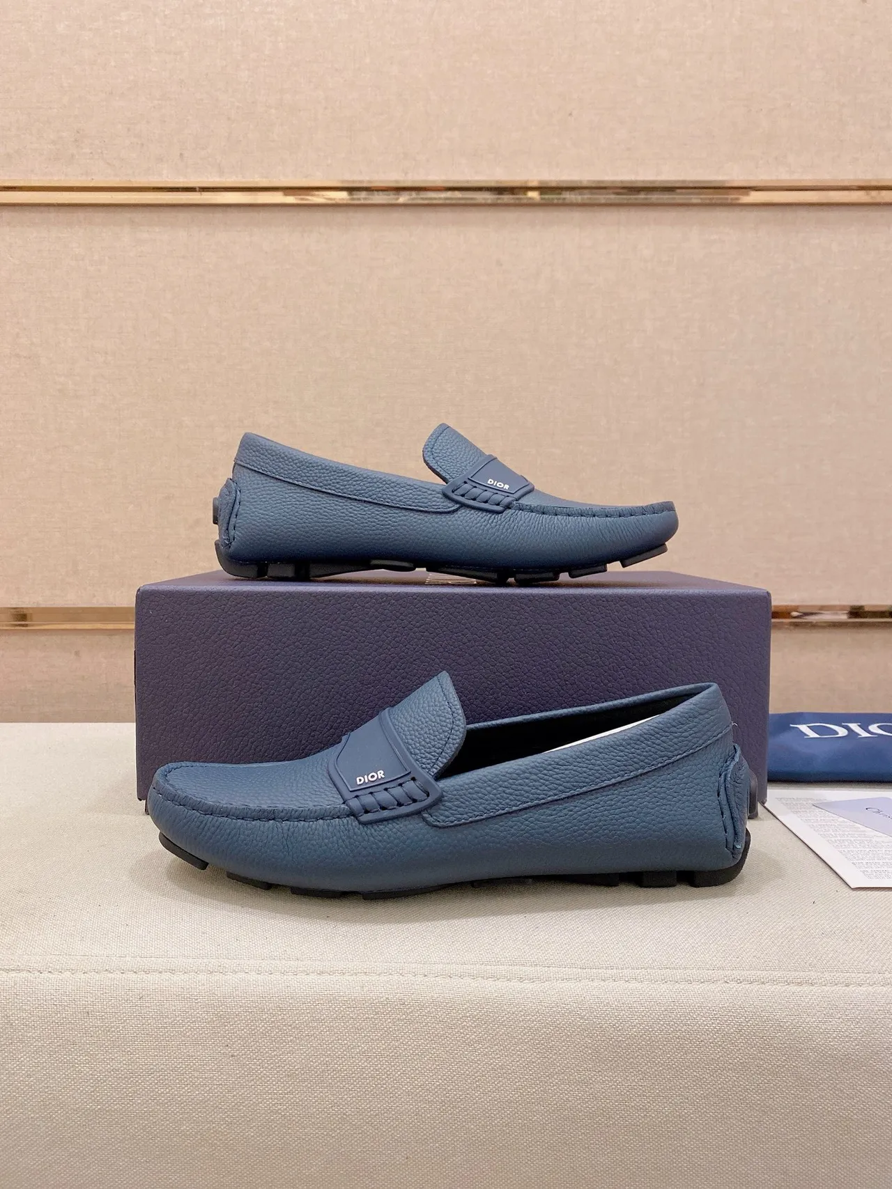 Dior B27 Blue Pebbled Leather Loafers 8