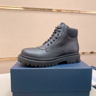Dior B27 Charcoal Leather Lace-Up Ankle Boot