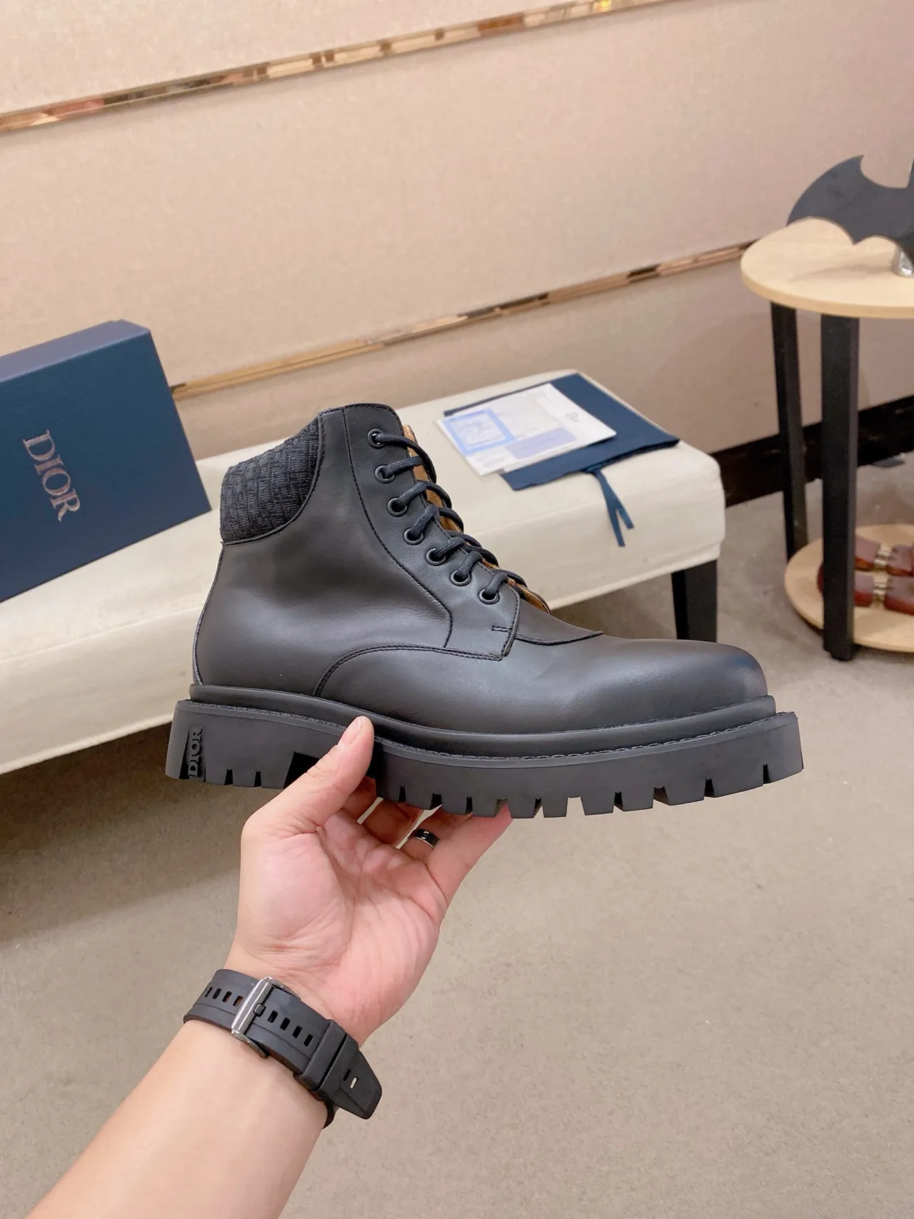 Dior B27 Charcoal Leather Lace-Up Ankle Boot 5