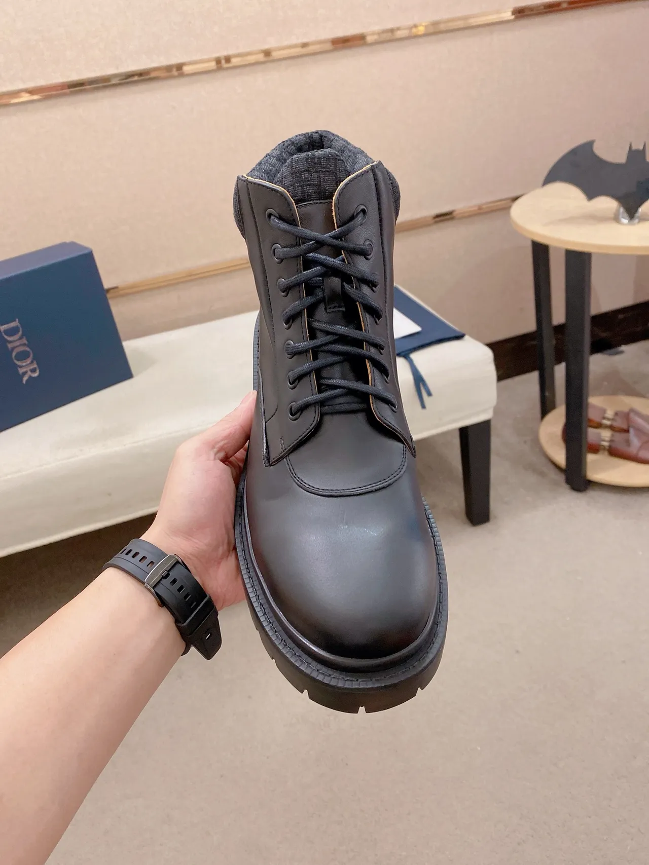 Dior B27 Charcoal Leather Lace-Up Ankle Boot 6