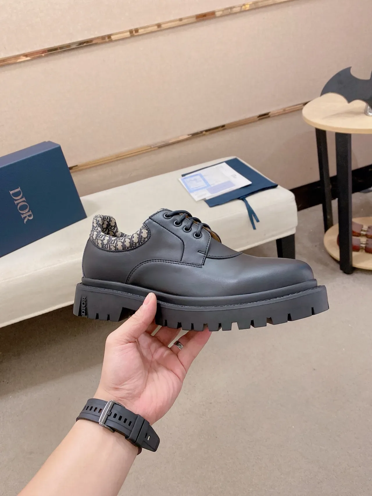 Dior B27 Gris Beige Cuir Mat Semelle Chunky Lug Chaussures Oxford 4
