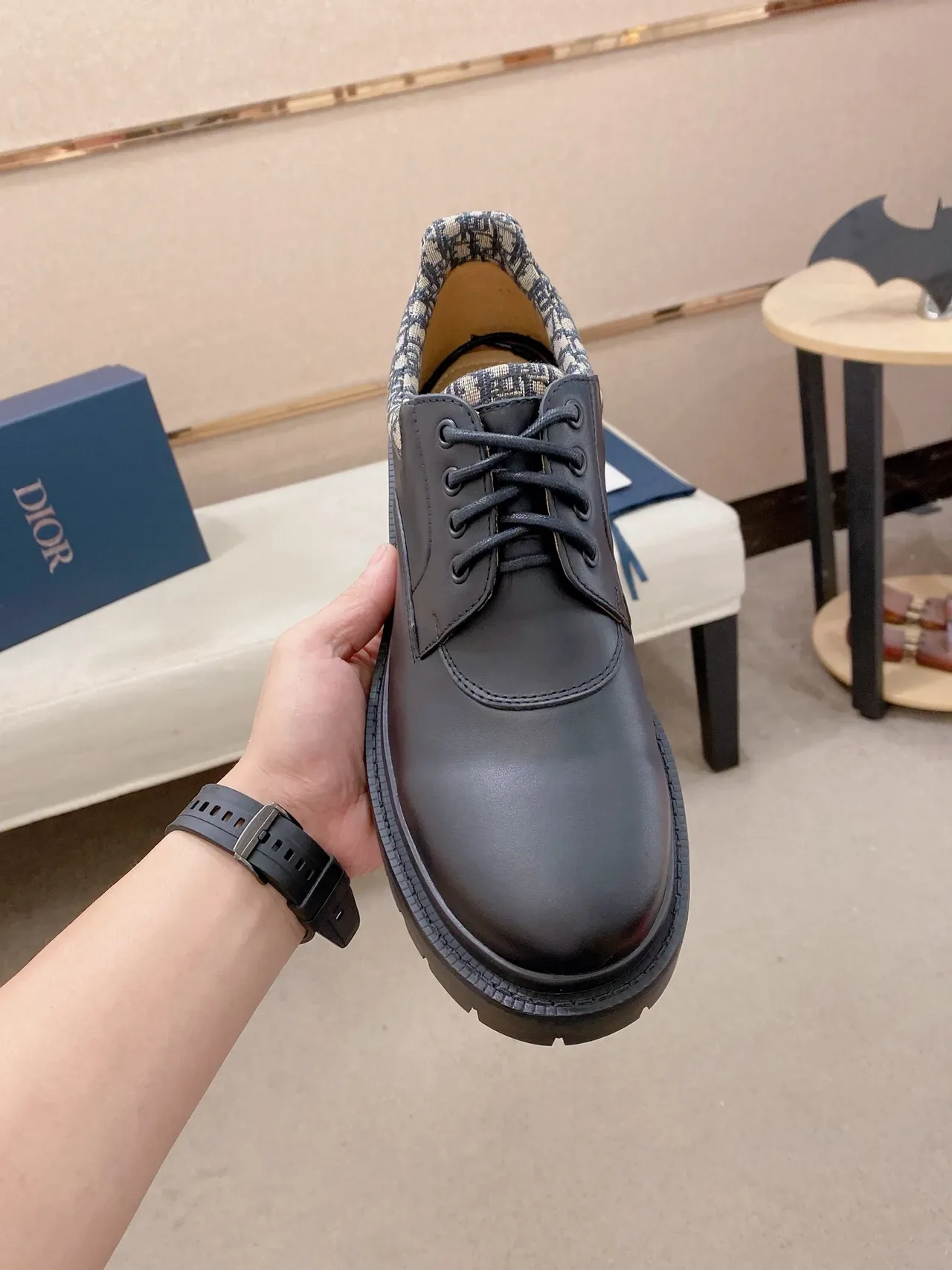 Dior B27 Gris Beige Cuir Mat Semelle Chunky Lug Chaussures Oxford 5