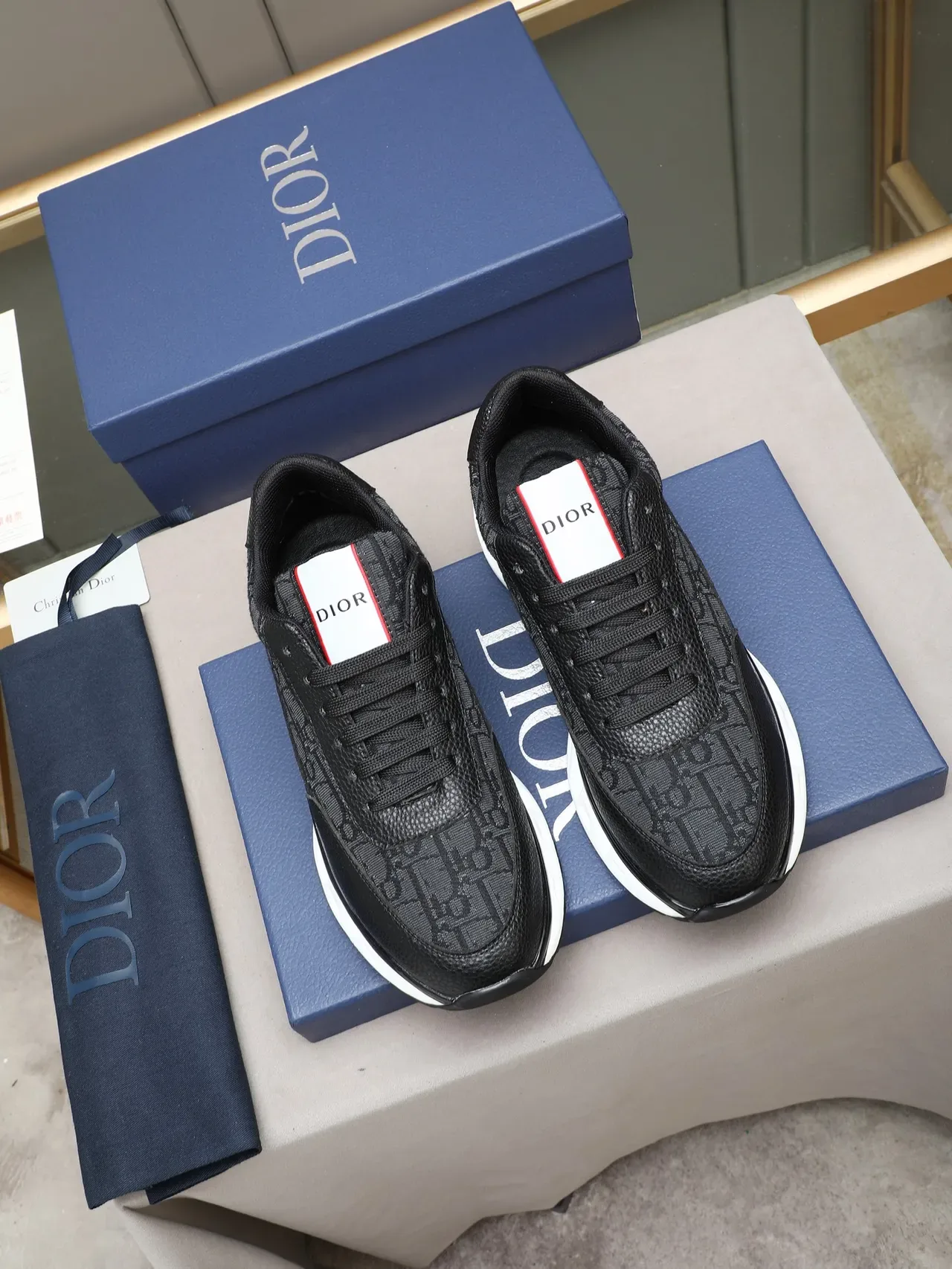 Dior B27 Monogrammed Jacquard and Pebbled Leather Lifestyle Sneakers 2