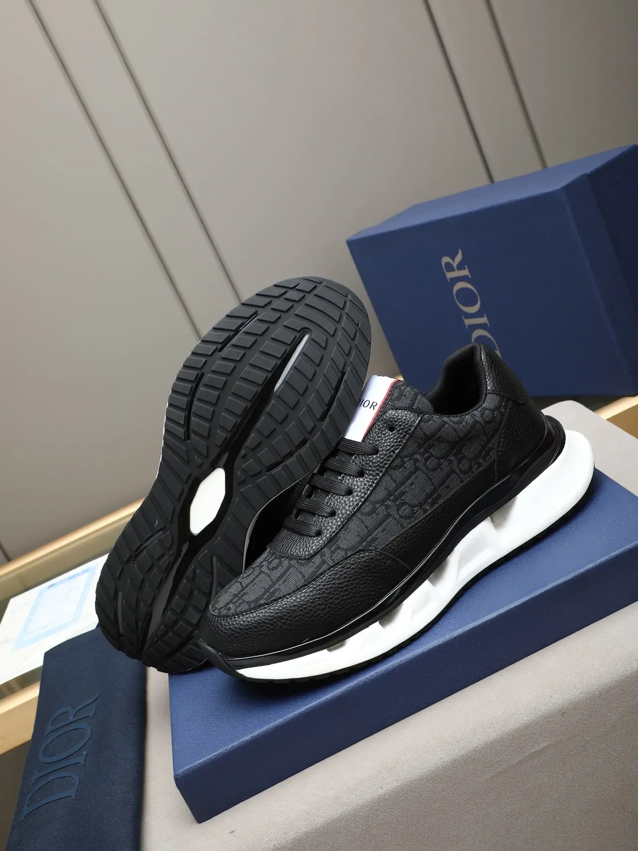Dior B27 Monogrammed Jacquard and Pebbled Leather Lifestyle Sneakers 4