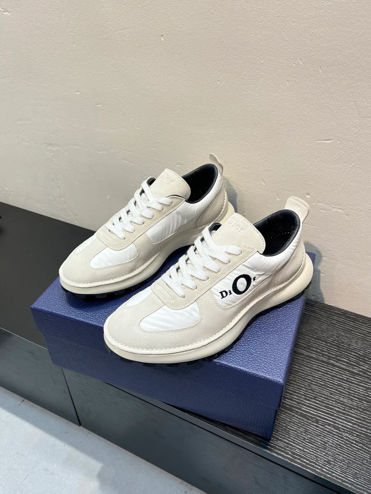 Dior Beige Black Off-White Suede And Nylon Upper Embroidered Logo Panel Lifestyle Sneakers 3