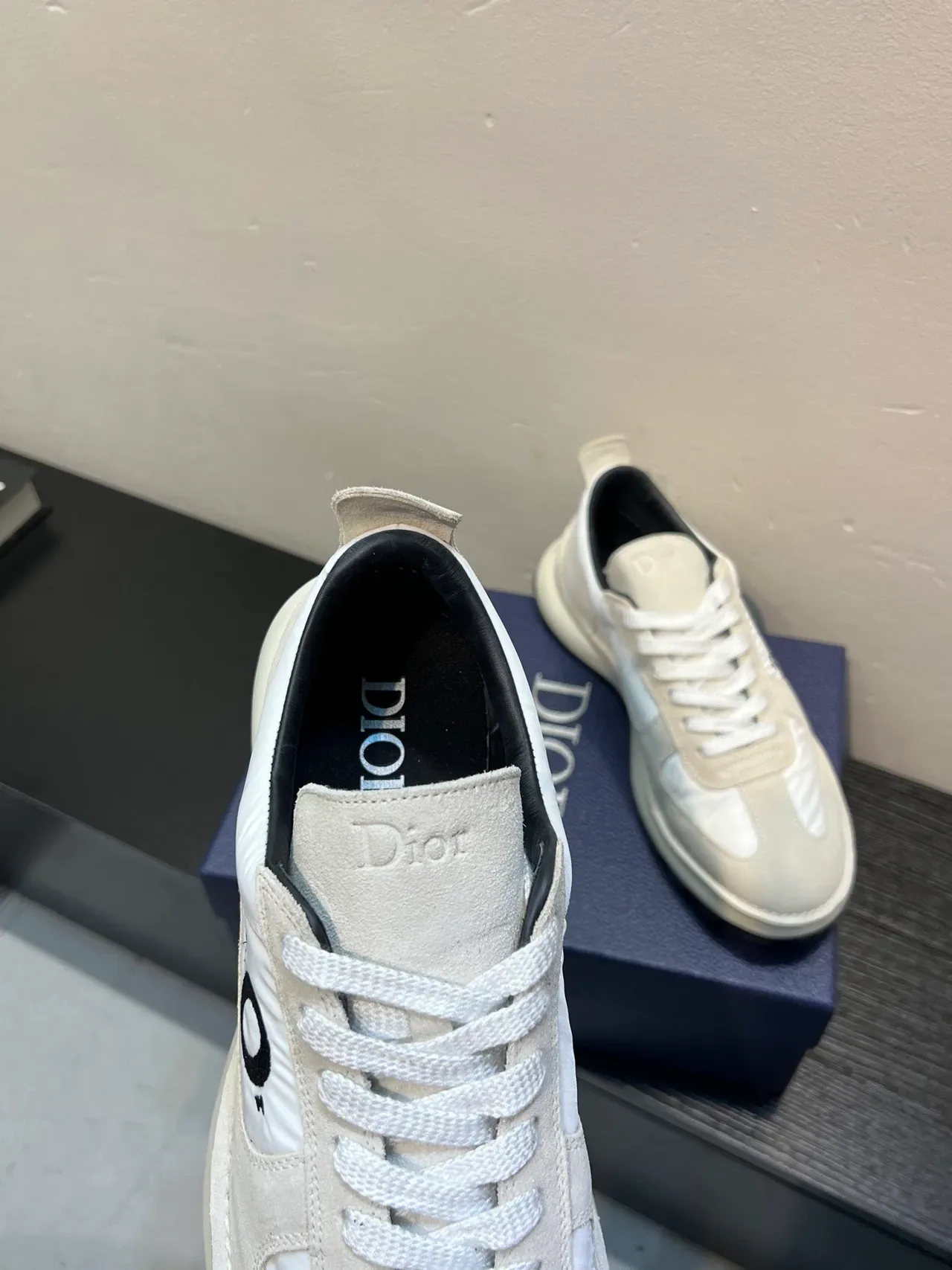 Dior Beige Black Off-White Suede And Nylon Upper Embroidered Logo Panel Lifestyle Sneakers 7