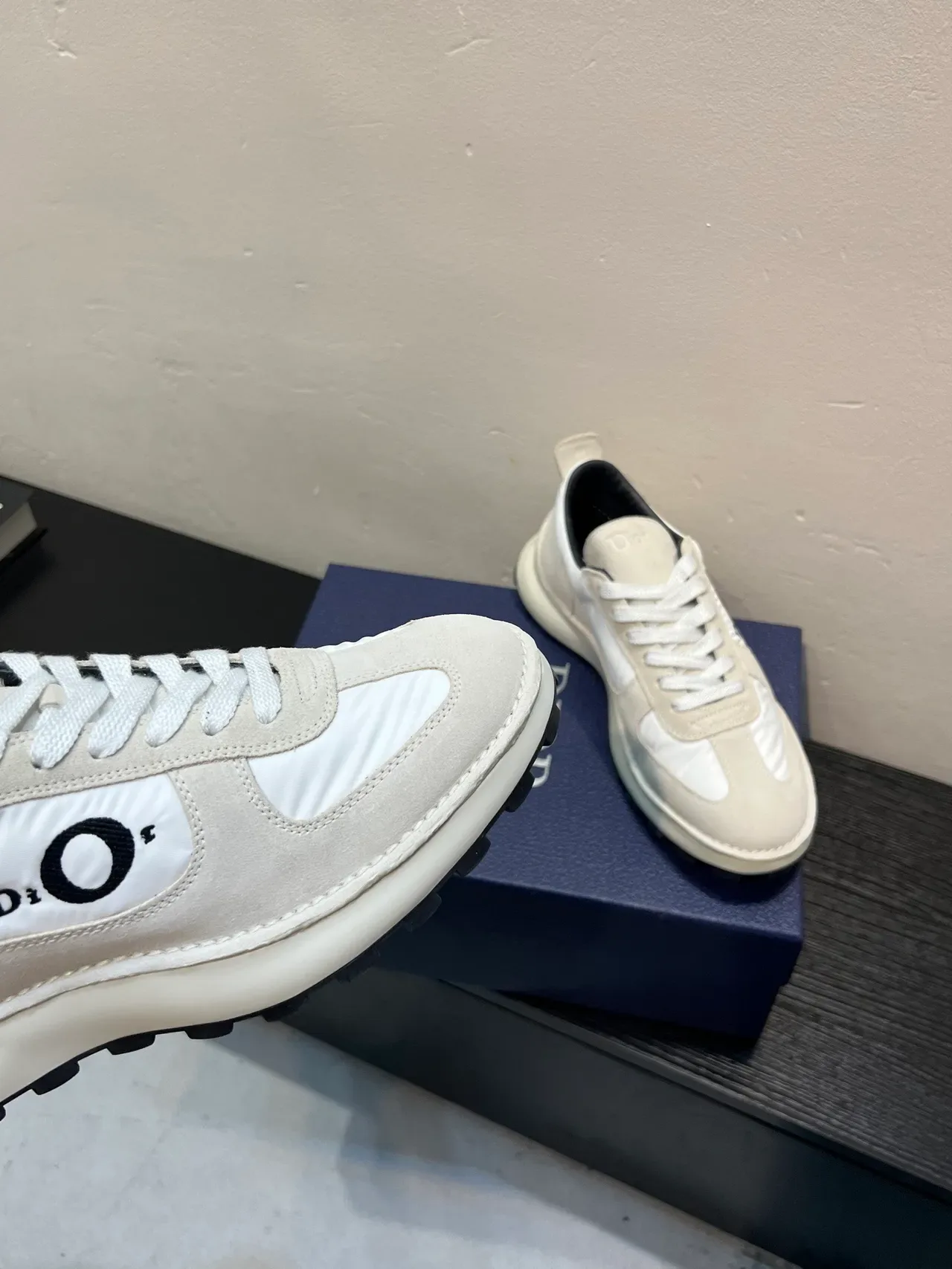 Dior Beige Black Off-White Suede And Nylon Upper Embroidered Logo Panel Lifestyle Sneakers 8