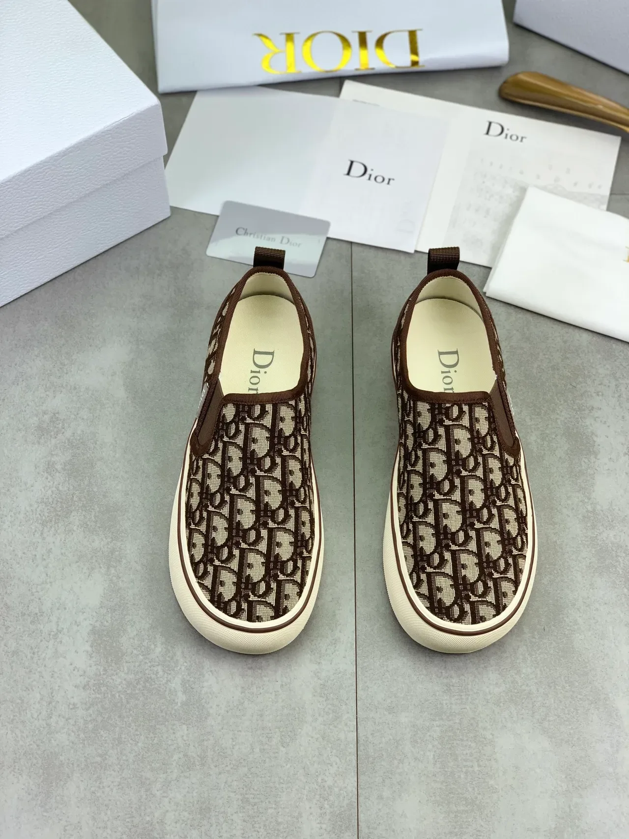Dior Beige Marron Imprimé Monogram Toile Slip-On Lifestyle Sneakers 4