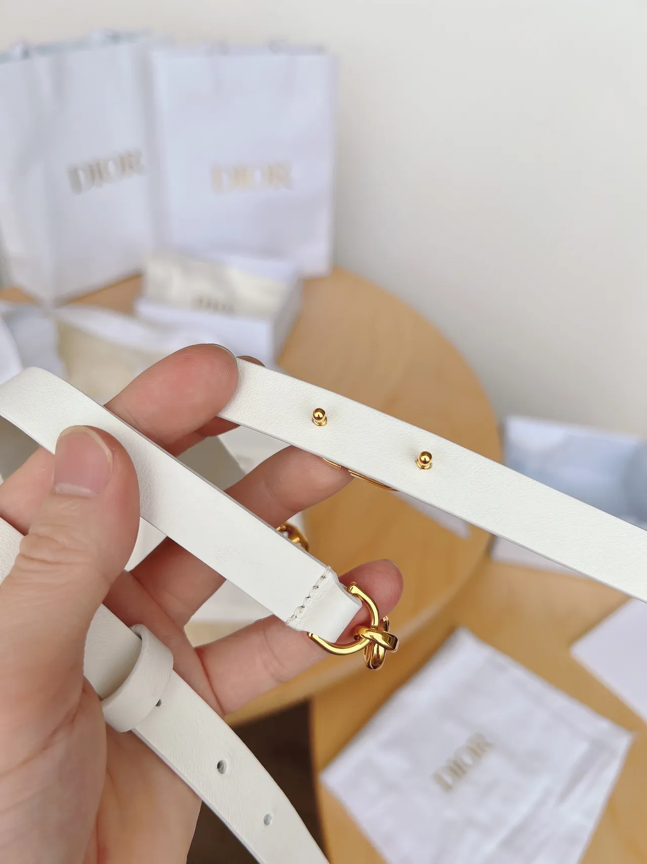 Dior Beige Gold Narrow CD Buckle Leather Belt 2