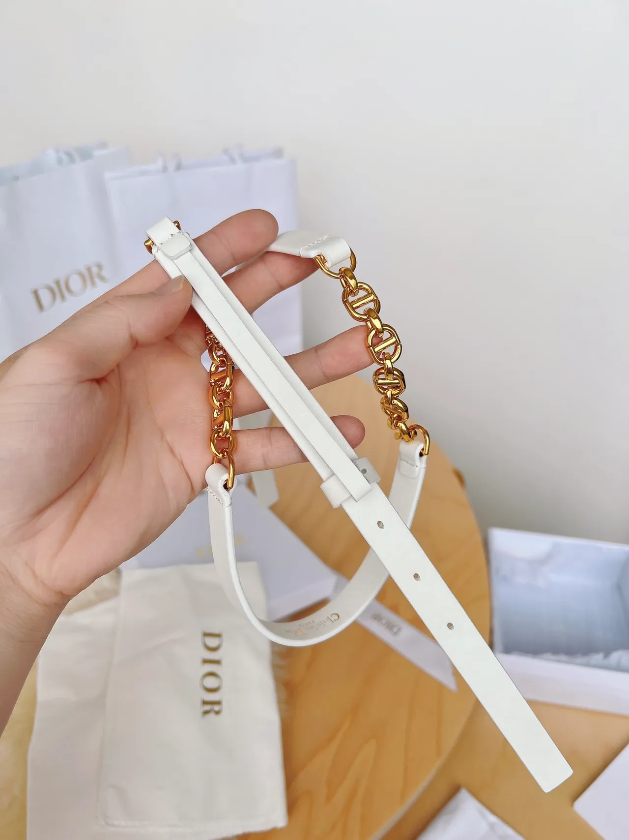 Dior Beige Gold Narrow CD Buckle Leather Belt 4