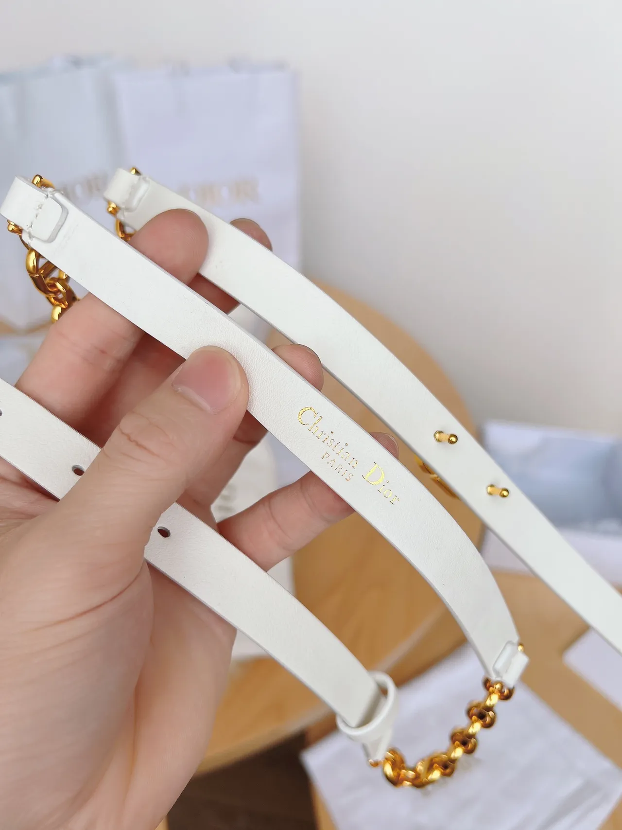 Dior Beige Gold Narrow CD Buckle Leather Belt 6