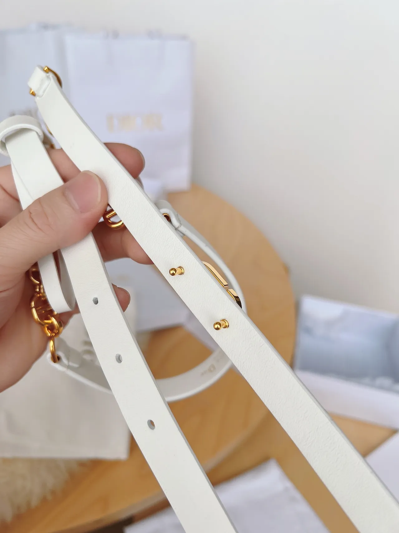 Dior Beige Gold Narrow CD Buckle Leather Belt 7