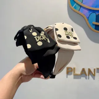 Dior Black Beige Bow-Front Polka Dot Beanie