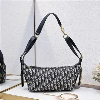 Dior Black Beige Monogrammed Canvas Leather Trim Underarm Bag