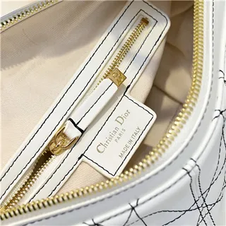 Dior Bolsa Preta Bege Monogrammada Lona Borda Couro Bolsa de Braço 2