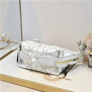 Dior Bolsa Preta Bege Monogrammada Lona Borda Couro Bolsa de Braço 4
