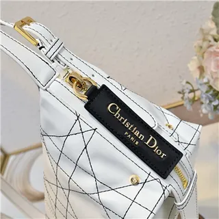 Dior Bolsa Preta Bege Monogrammada Lona Borda Couro Bolsa de Braço 7