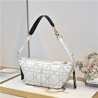 Dior Bolsa Preta Bege Monogrammada Lona Borda Couro Bolsa de Braço 8