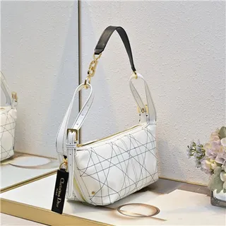 Dior Bolsa Preta Bege Monogrammada Lona Borda Couro Bolsa de Braço 9