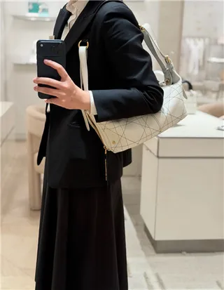 Dior Bolsa Preta Bege Monogrammada Lona Borda Couro Bolsa de Braço 11