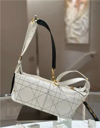 Dior Bolsa Preta Bege Monogrammada Lona Borda Couro Bolsa de Braço 12