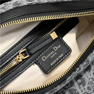Dior Bolsa Preta Bege Monogrammada Lona Borda Couro Bolsa de Braço 22