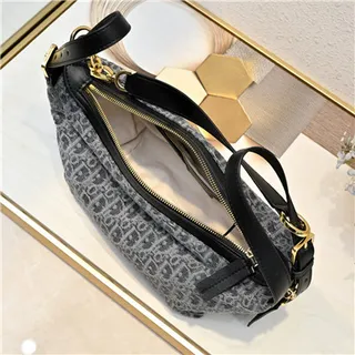 Dior Bolsa Preta Bege Monogrammada Lona Borda Couro Bolsa de Braço 23
